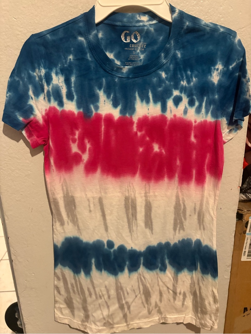 Go Couture Blue, Pink & White Tie-Dye Short Sleeve Tee
